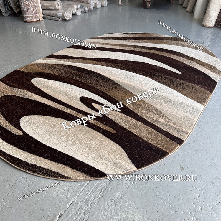 Ковер Карпет New 4 Дизайн 64 Коричневый с Бежевым Овал