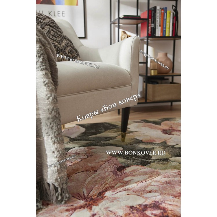 Бельгийский Высокоплотный Ковер с Цветами Дизайн 28110 Зеленый