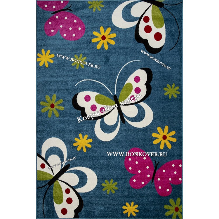 Детский Ковер с Бабочками Синий Дизайн 30008