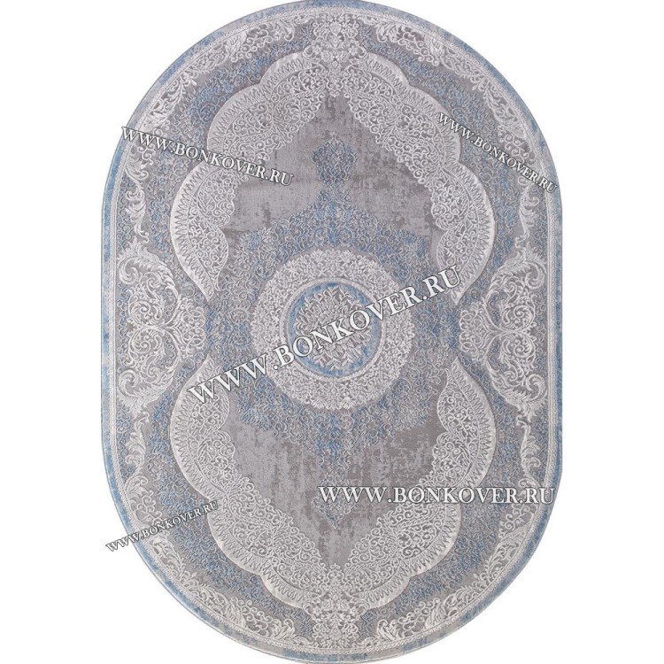 Турецкий Ковер Для Гостиной Дизайн 33 Синий с Серым Овальный